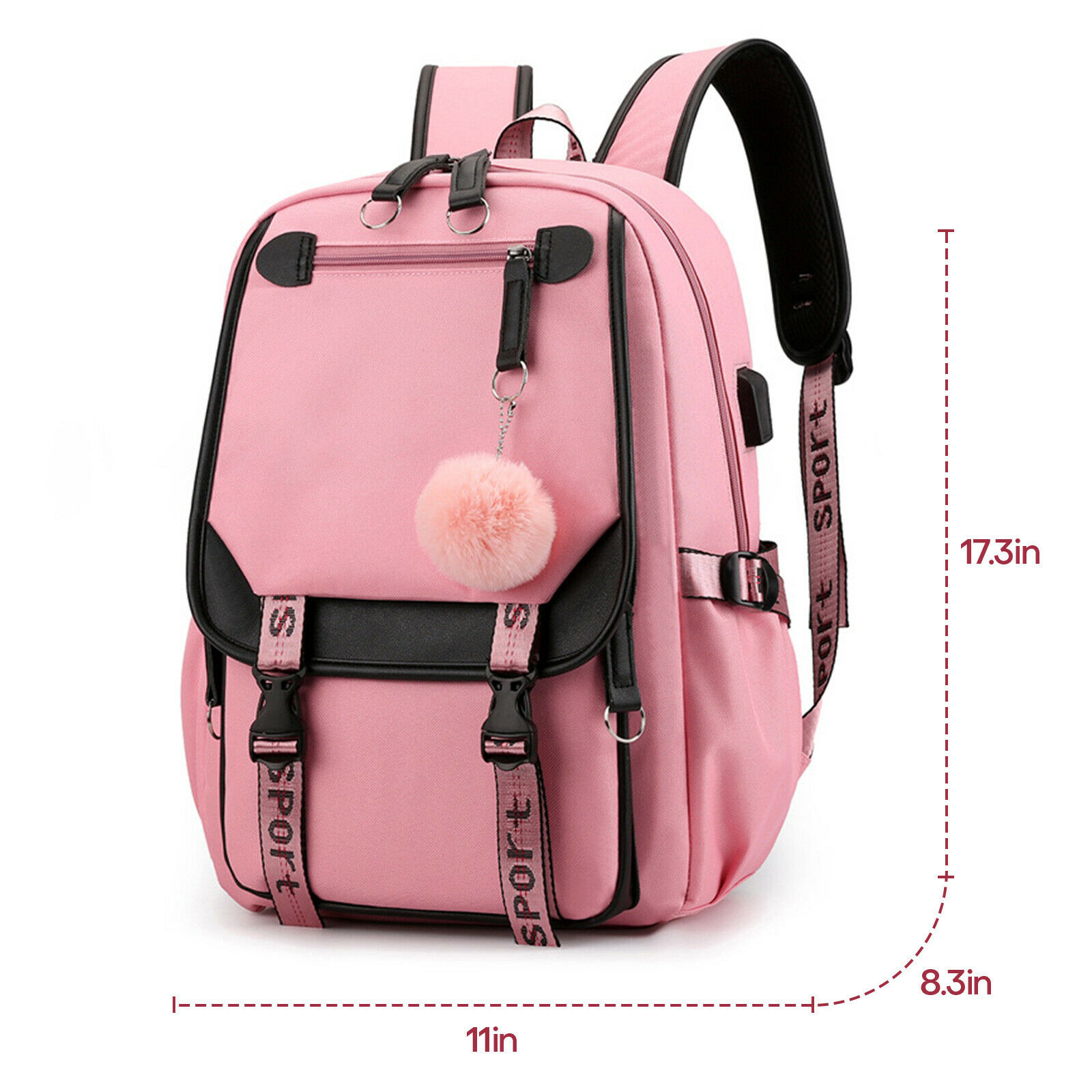 Women School Bag Oxford Waterproof Girls Backpack Rucksack w/ USB Charging Port 24Hr Smart